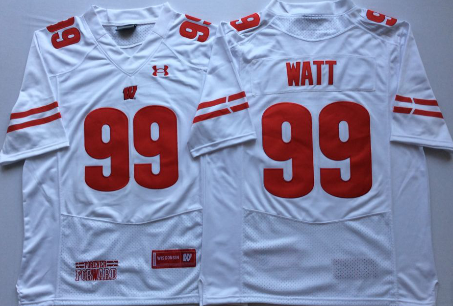 NCAA Men Wisconsin Badgers White #99 WATT->ncaa teams->NCAA Jersey